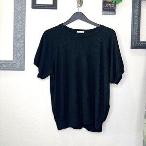 Sweet Romeo - Textured Black Short Sleeve Blouse - Size M